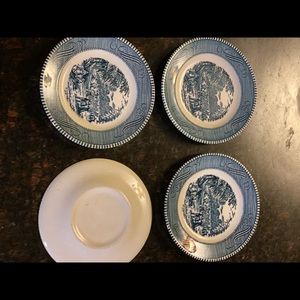 4 Royal China Currier& Ives Blue 6 3/8” Plates